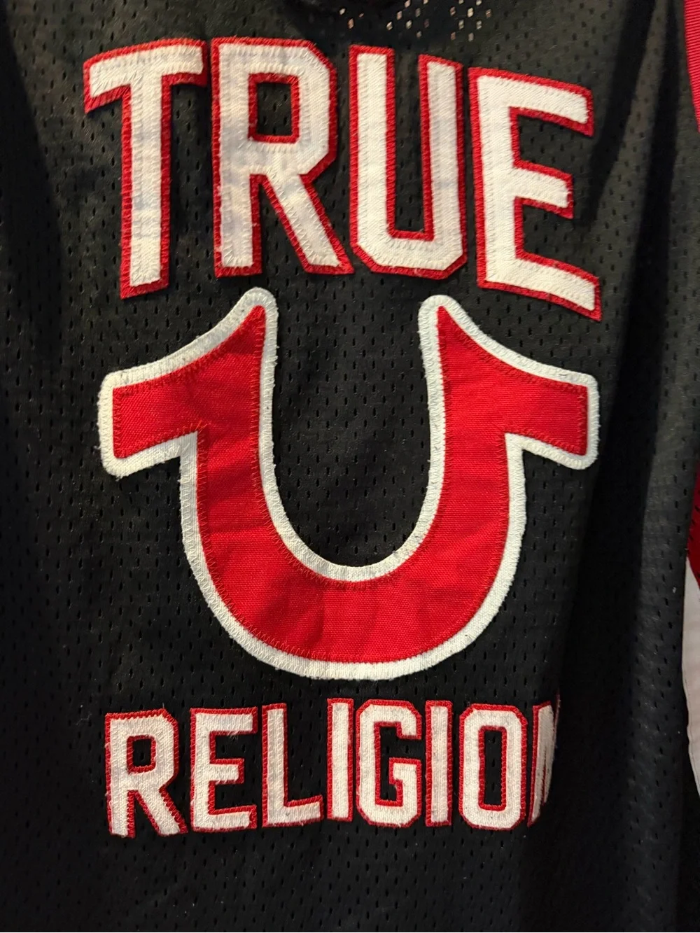 True Religion Black and Red Mesh Team Jersey